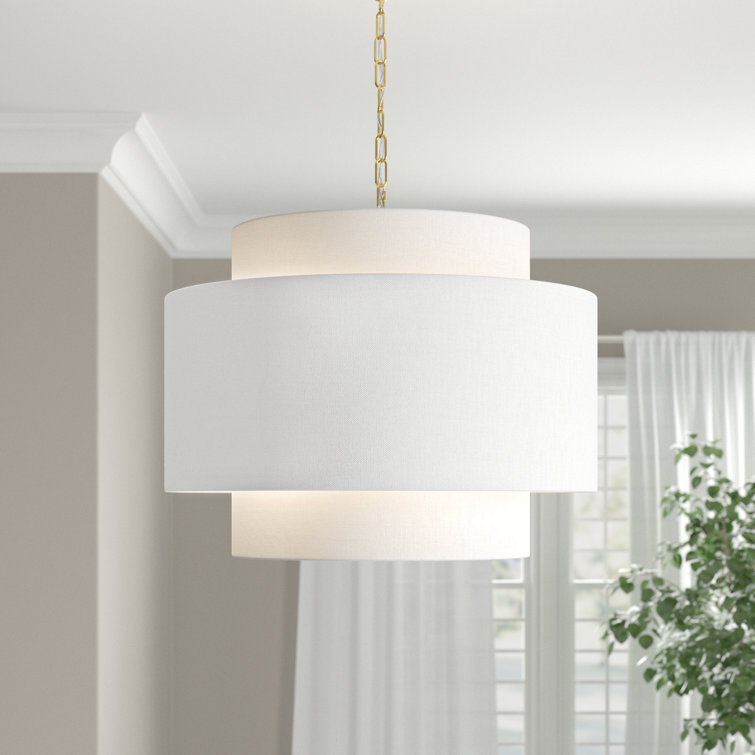 Burnished Brass 3-Light Drum Chandelier with White Shade