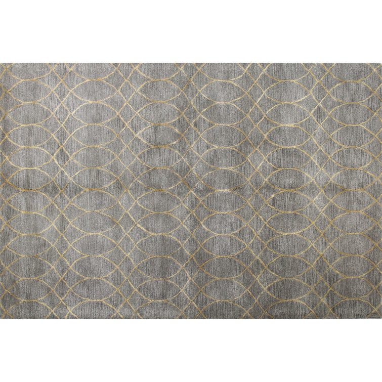 Handmade Gray Wool Viscose Geometric Tufted Rug 5'6" x 8'6"