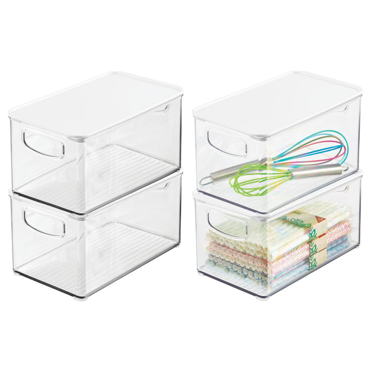 Clear/White BPA-Free Plastic Kitchen Storage Bin Set with Lids, 4 Pack