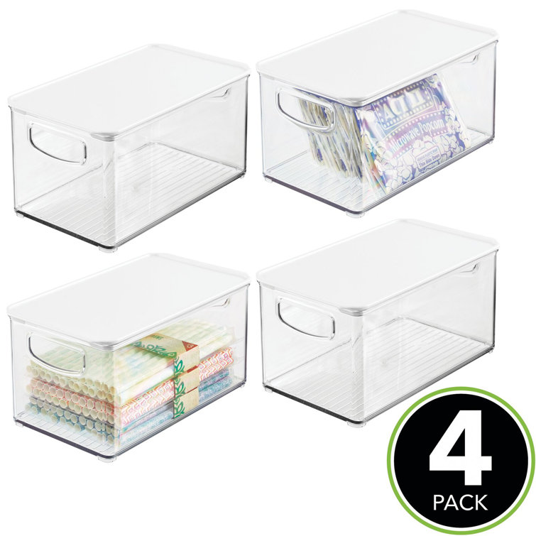 Clear/White BPA-Free Plastic Kitchen Storage Bin Set with Lids, 4 Pack