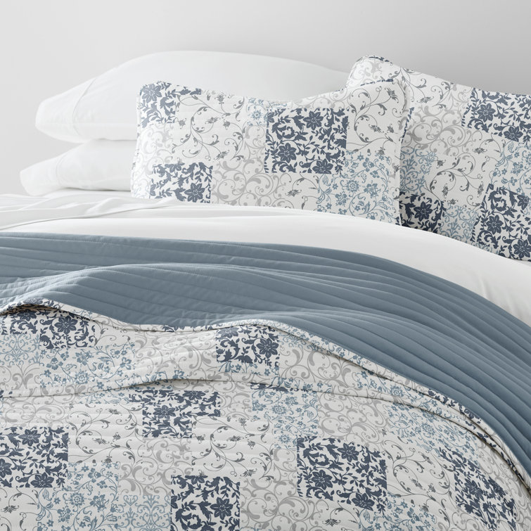 Dusk Blue King Reversible Microfiber Quilt Set