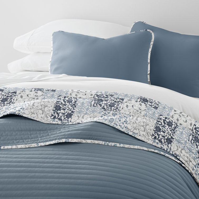 Dusk Blue King Reversible Microfiber Quilt Set
