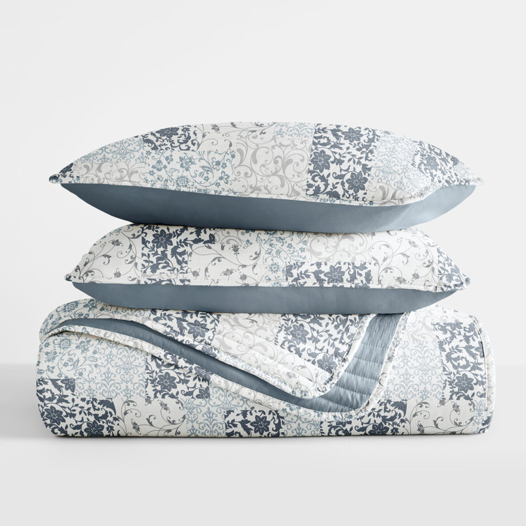 Dusk Blue King Reversible Microfiber Quilt Set