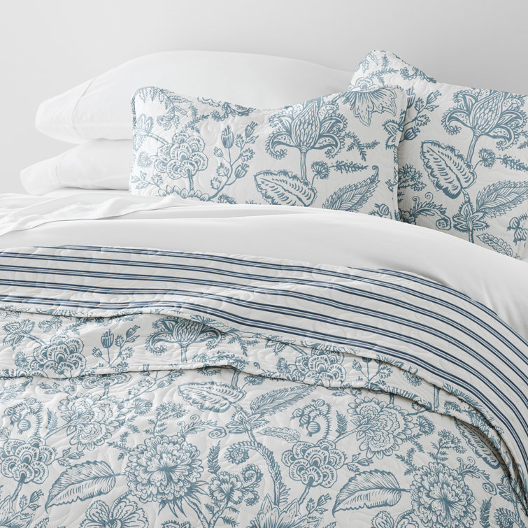 Dusk Blue Twin Reversible Microfiber Quilt Set