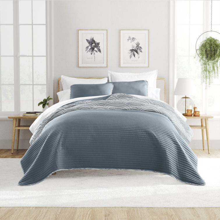 Twin Dusk Blue Reversible Microfiber Quilt Set