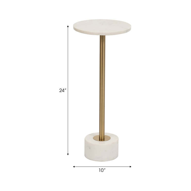 Gold and White Marble Round Side Table with Metal Base