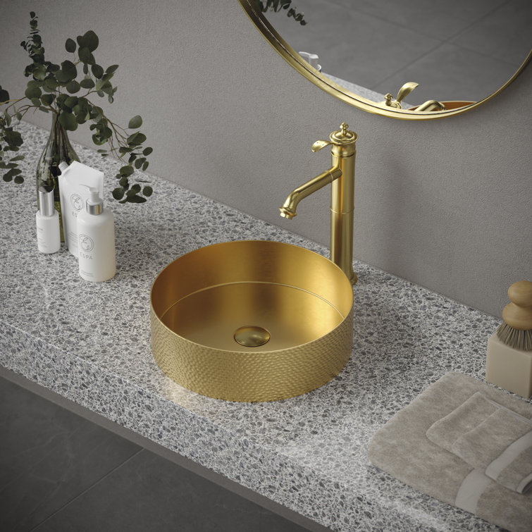 Brushed Gold Single-Handle Stainless Steel Vessel Sink Faucet