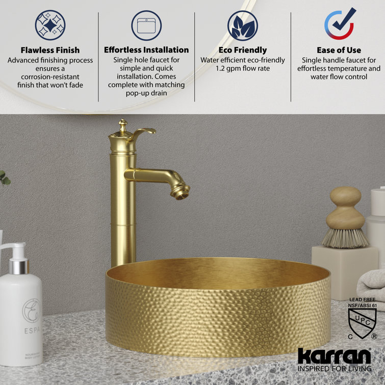 Brushed Gold Single-Handle Stainless Steel Vessel Sink Faucet
