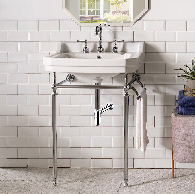 Wellington 24" White Ceramic Console Sink with Chrome Stand