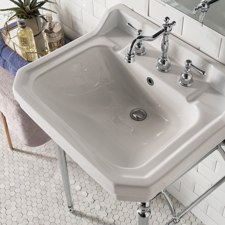 Wellington 24" White Ceramic Console Sink with Chrome Stand