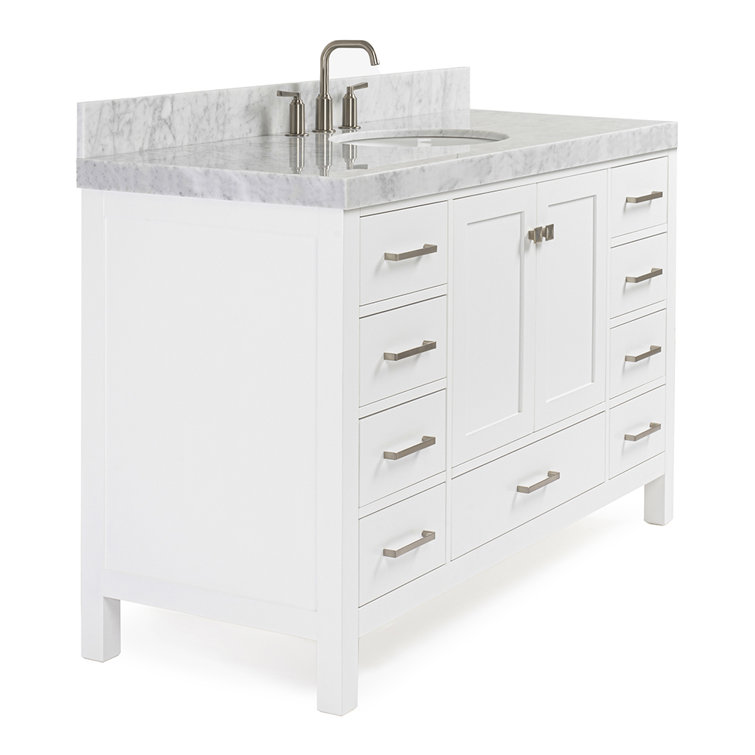 Cambridge 54" White Wood Freestanding Bathroom Vanity with Carrara Marble Top