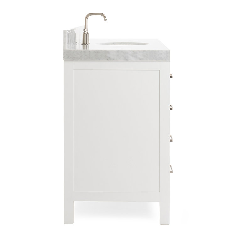 Cambridge 54" White Wood Freestanding Bathroom Vanity with Carrara Marble Top