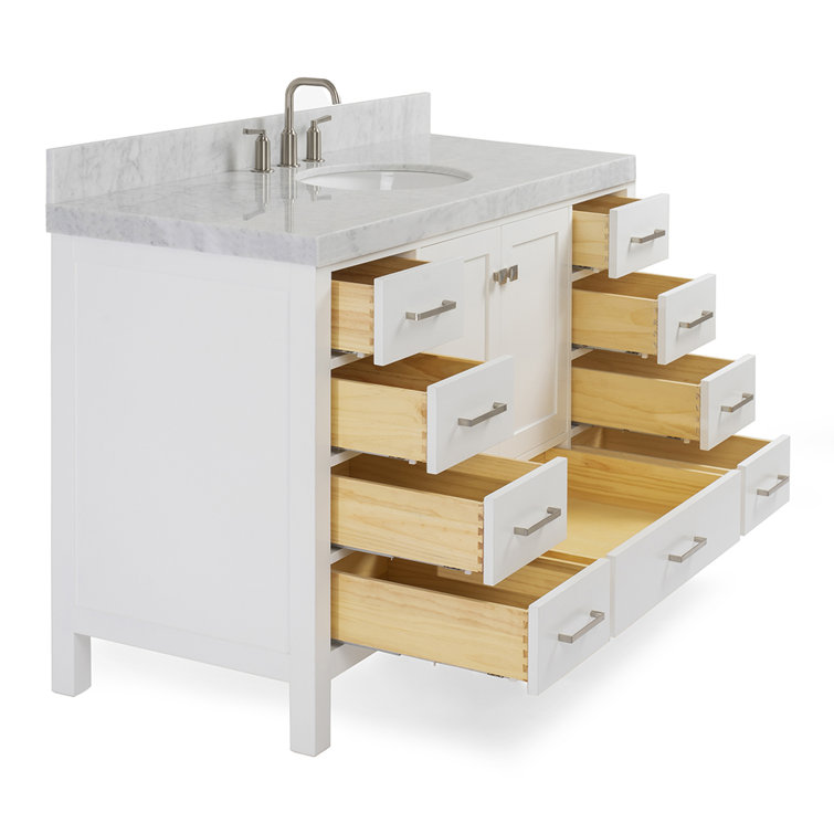Cambridge 54" White Wood Freestanding Bathroom Vanity with Carrara Marble Top