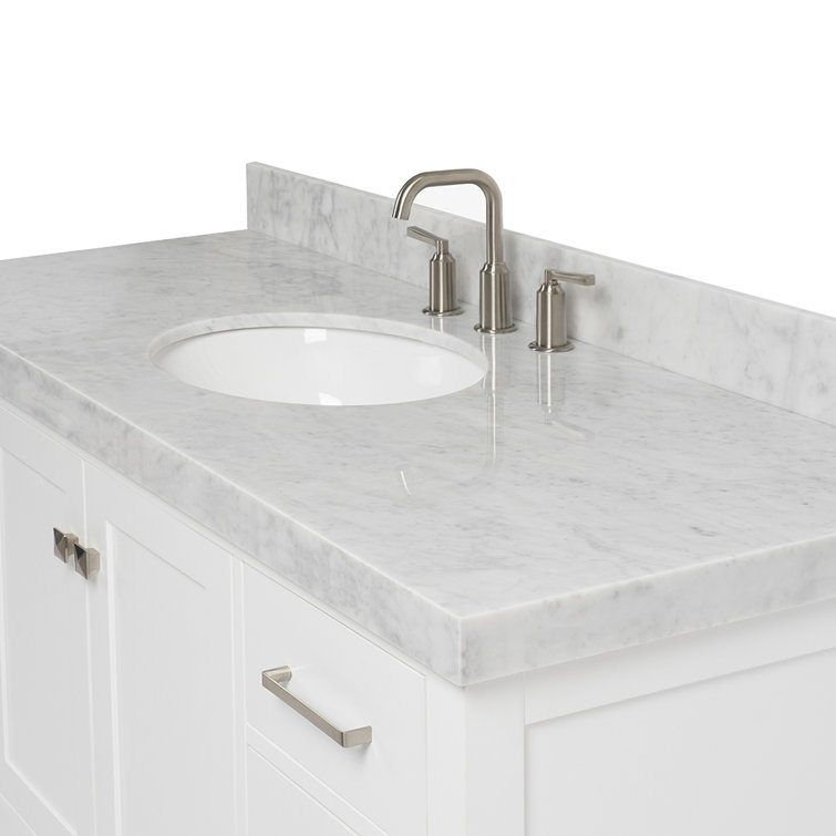 Cambridge 54" White Wood Freestanding Bathroom Vanity with Carrara Marble Top