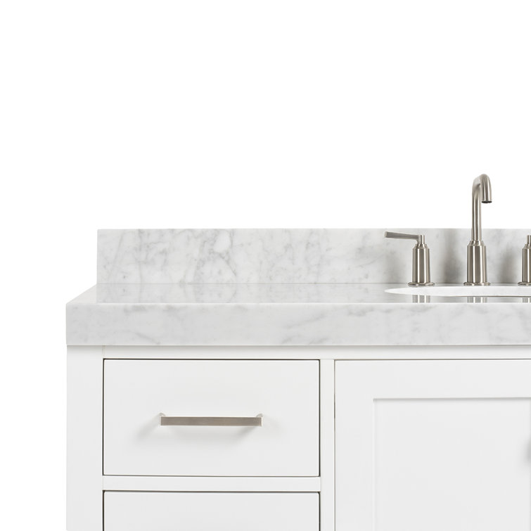 Cambridge 54" White Wood Freestanding Bathroom Vanity with Carrara Marble Top