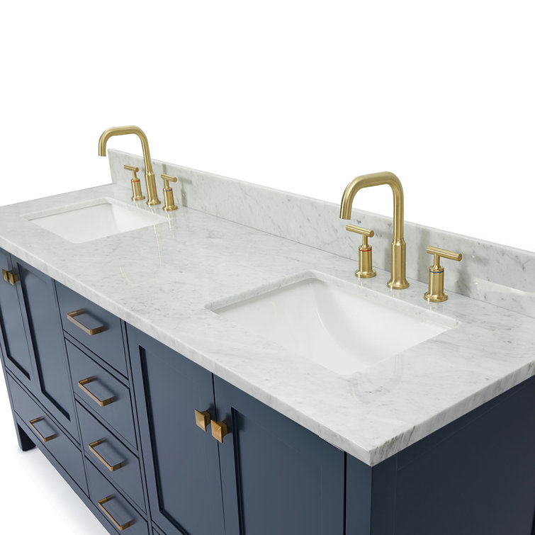 Midnight Blue Double Sink Vanity with White Marble Top