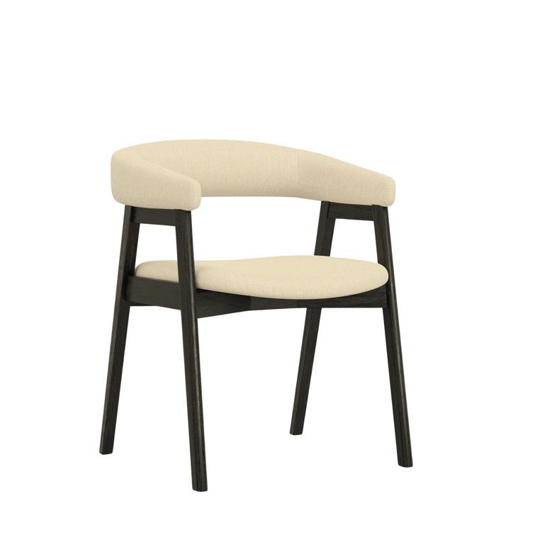 Black Rubberwood Low Arm Chair with Beige Upholstery, Set of 2