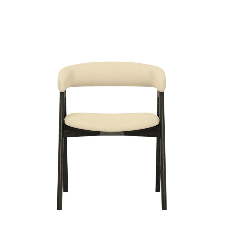 Black Rubberwood Low Arm Chair with Beige Upholstery, Set of 2