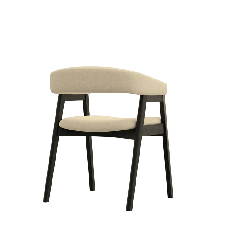 Black Rubberwood Low Arm Chair with Beige Upholstery, Set of 2