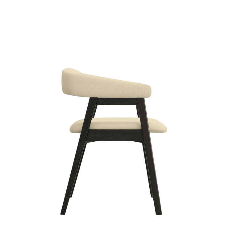 Black Rubberwood Low Arm Chair with Beige Upholstery, Set of 2