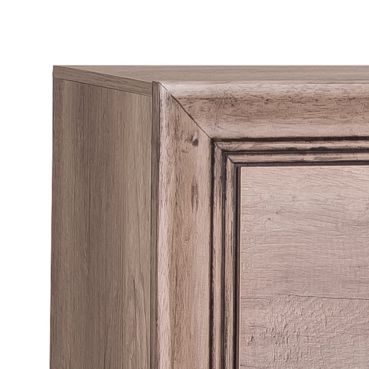 Sandstone Finish King Upholstered Bed with Dresser and Mirror