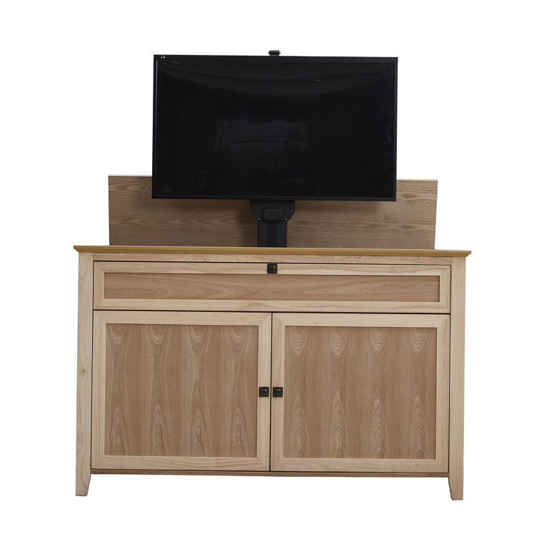 Rustic Brown Ash Wood TV Lift Cabinet for 65 Inch TVs