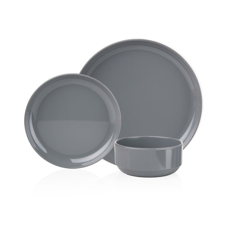 Gray Handcrafted Melamine Stacking Salad Plates Set
