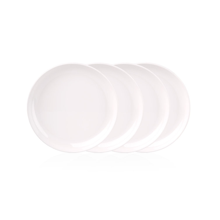 White Round Melamine Handcrafted Salad Plates Set of 4