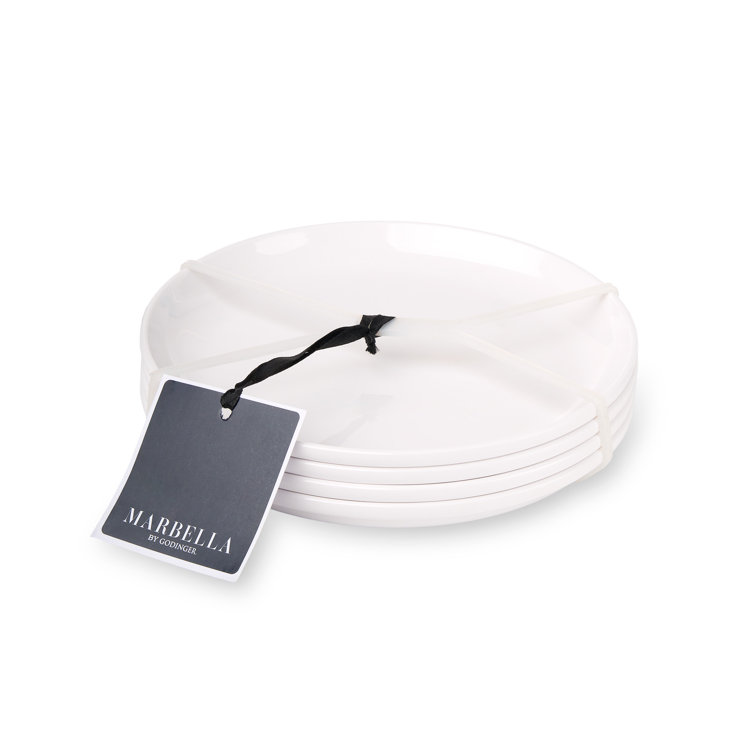 White Round Melamine Handcrafted Salad Plates Set of 4