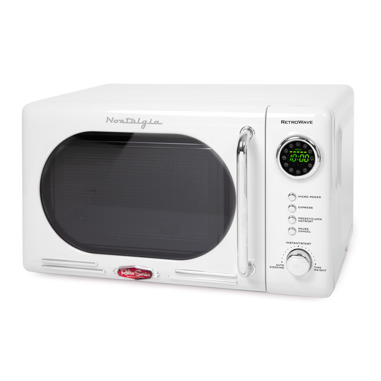 White RetroWave Compact Countertop Microwave Oven with LED Display