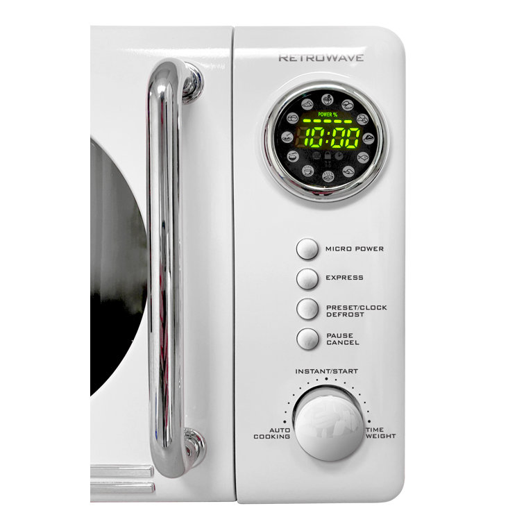 White RetroWave Compact Countertop Microwave Oven with LED Display