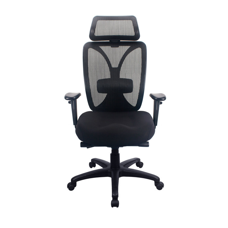 High-Back Executive Swivel Office Chair with Adjustable Arms, Mesh and Leather, Black