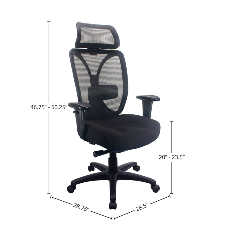 High-Back Executive Swivel Office Chair with Adjustable Arms, Mesh and Leather, Black