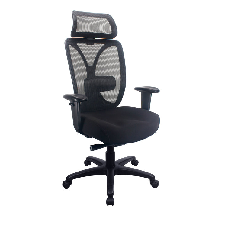 High-Back Executive Swivel Office Chair with Adjustable Arms, Mesh and Leather, Black
