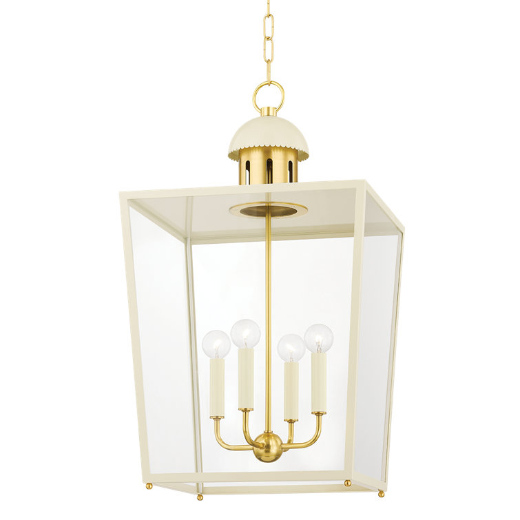 Aged Brass and Soft Cream 4-Light Glass Pendant