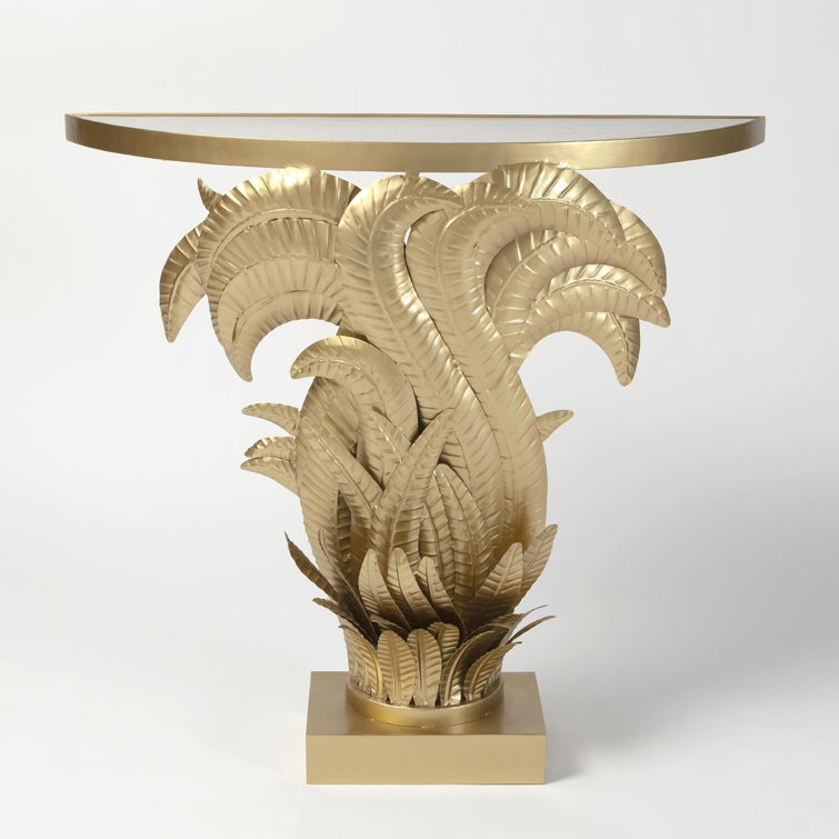 Luxurious Gold Leaf Half Moon Stone Top Console Table