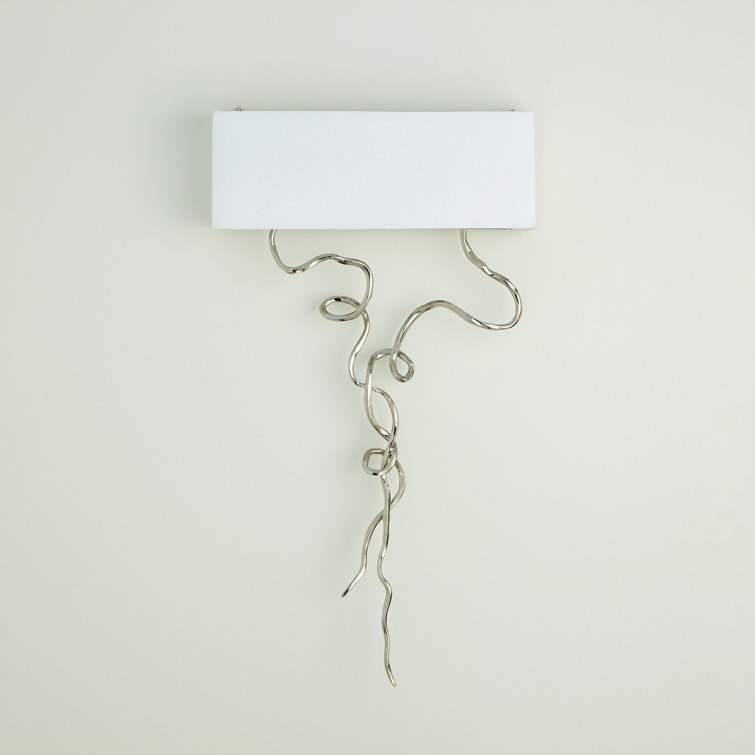 Nickel and White Sculptural Brass Sconce with Fabric Shade