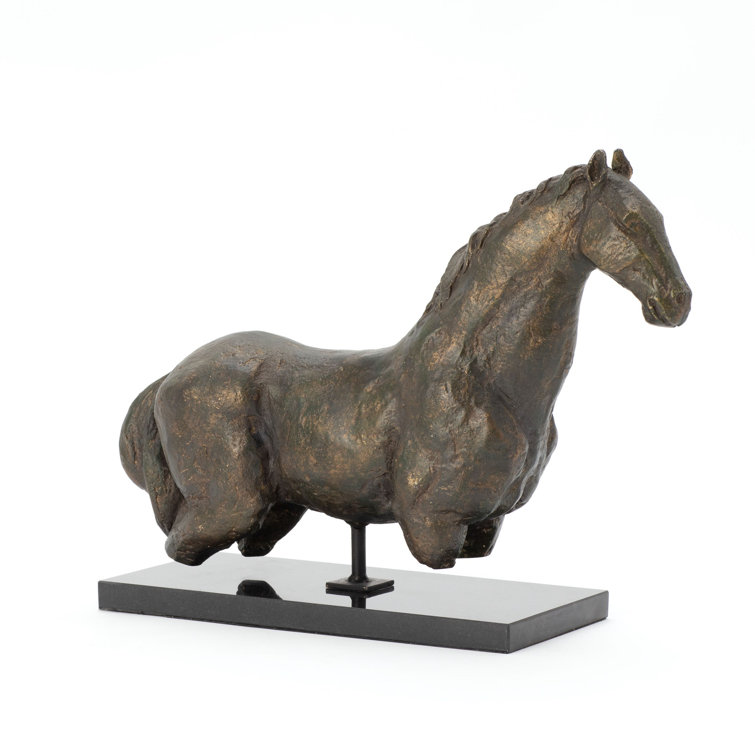 Bronze Iron Horse Sculpture on Black Granite Base