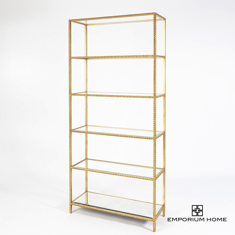 Gold Leaf and Glass Etagere Bookcase with Steel Frame