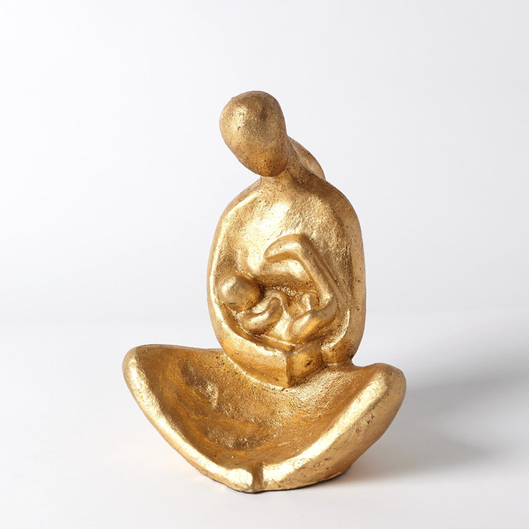 Gold Leaf Iron Seated Mother with Infant Sculpture