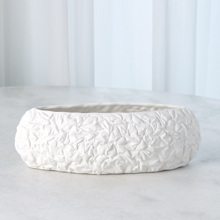White Crinkled Ceramic Decorative Bowl