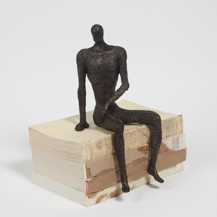 Handmade Black Cast Iron Sitting Figurine Sculpture
