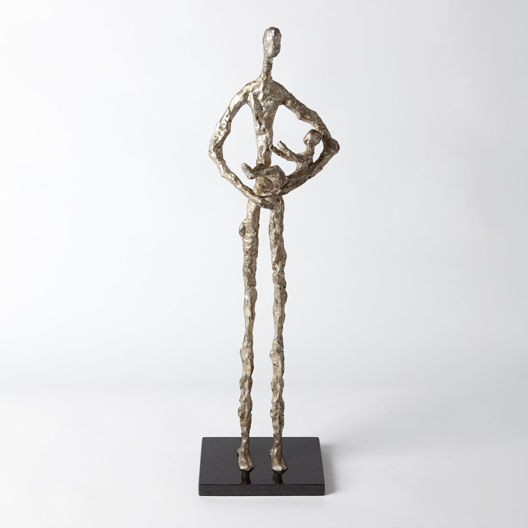 Silver Iron Contemporary Standing Mother and Child Sculpture