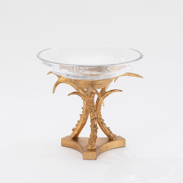 Gold Iron Decorative Bowl with Glass Stand