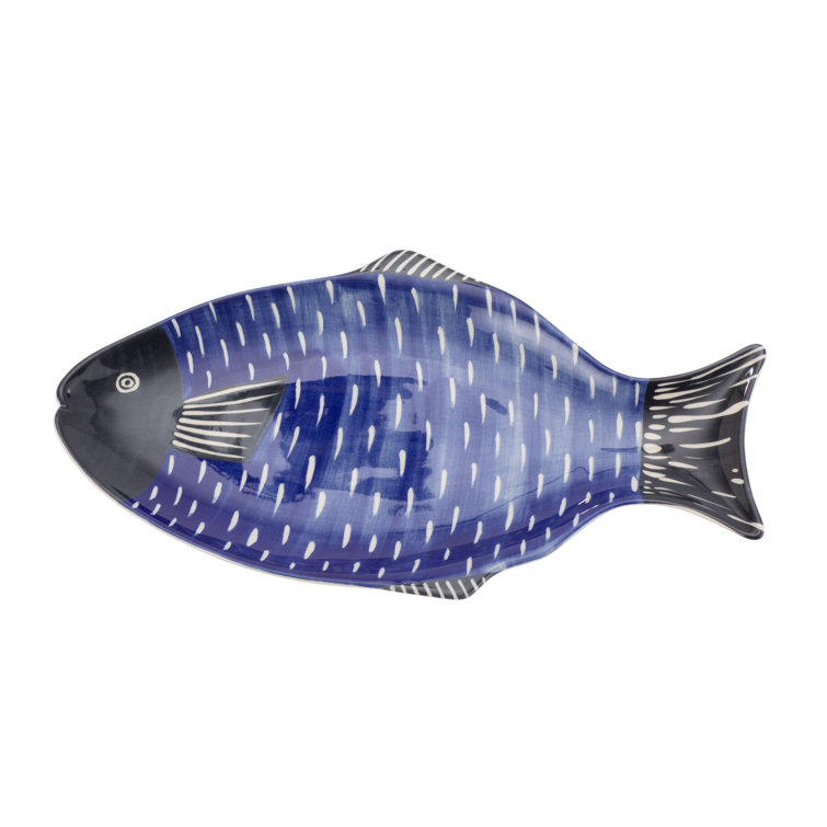 Blue and Black Ceramic Fish Decorative Plate
