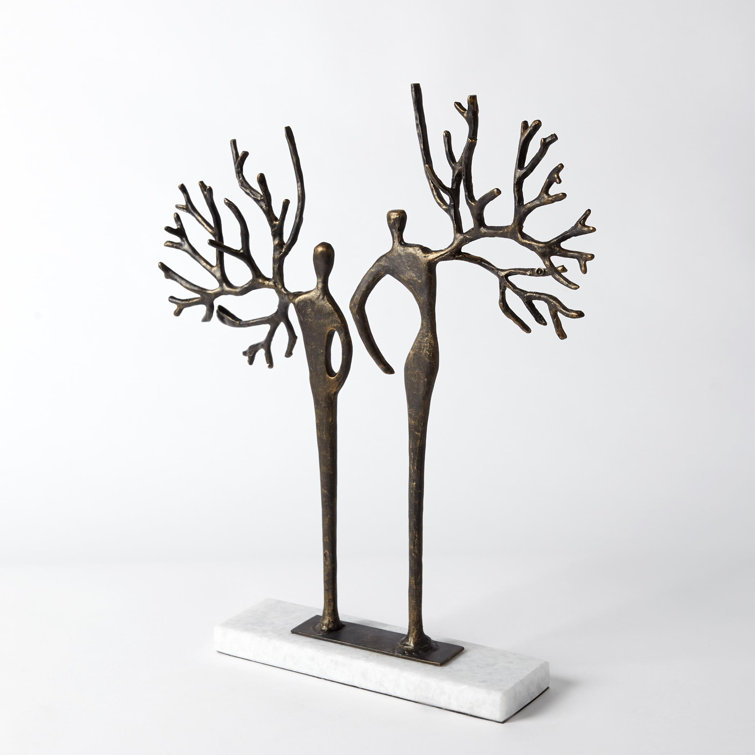 Handmade Black and Gold Metal Figurine with Marble Base