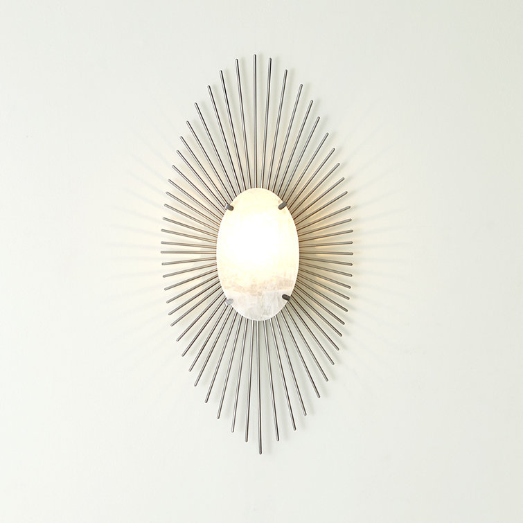 Silver Iron and White Onyx Stone Sunburst Wall Sconce