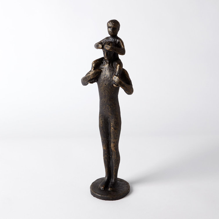 Black Iron Father and Son Sculpture, 14.5" Tall
