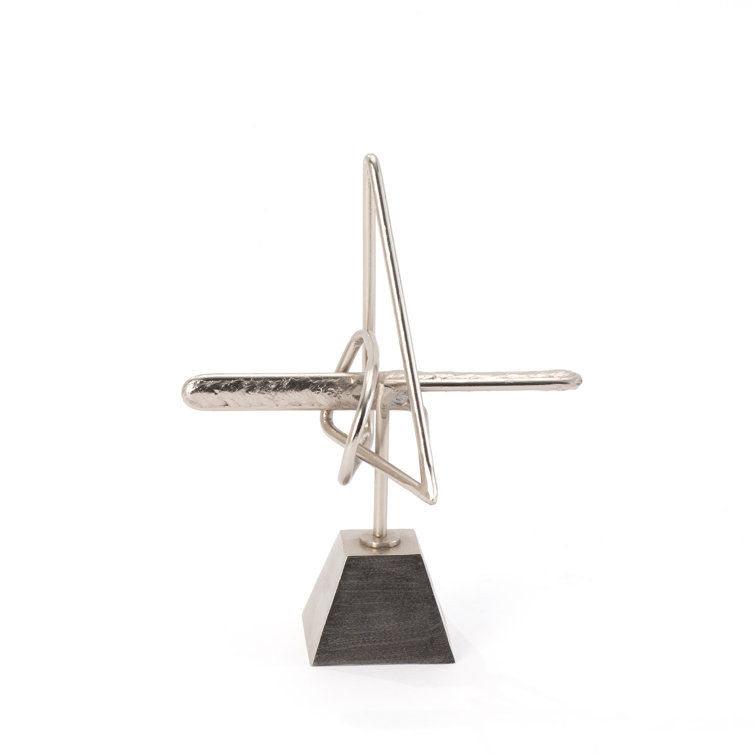 Handmade Silver Abstract Iron Sculpture with Pyramidal Base