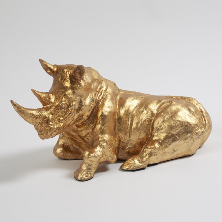 Gold Leaf Cast Aluminum Rhino Sculpture